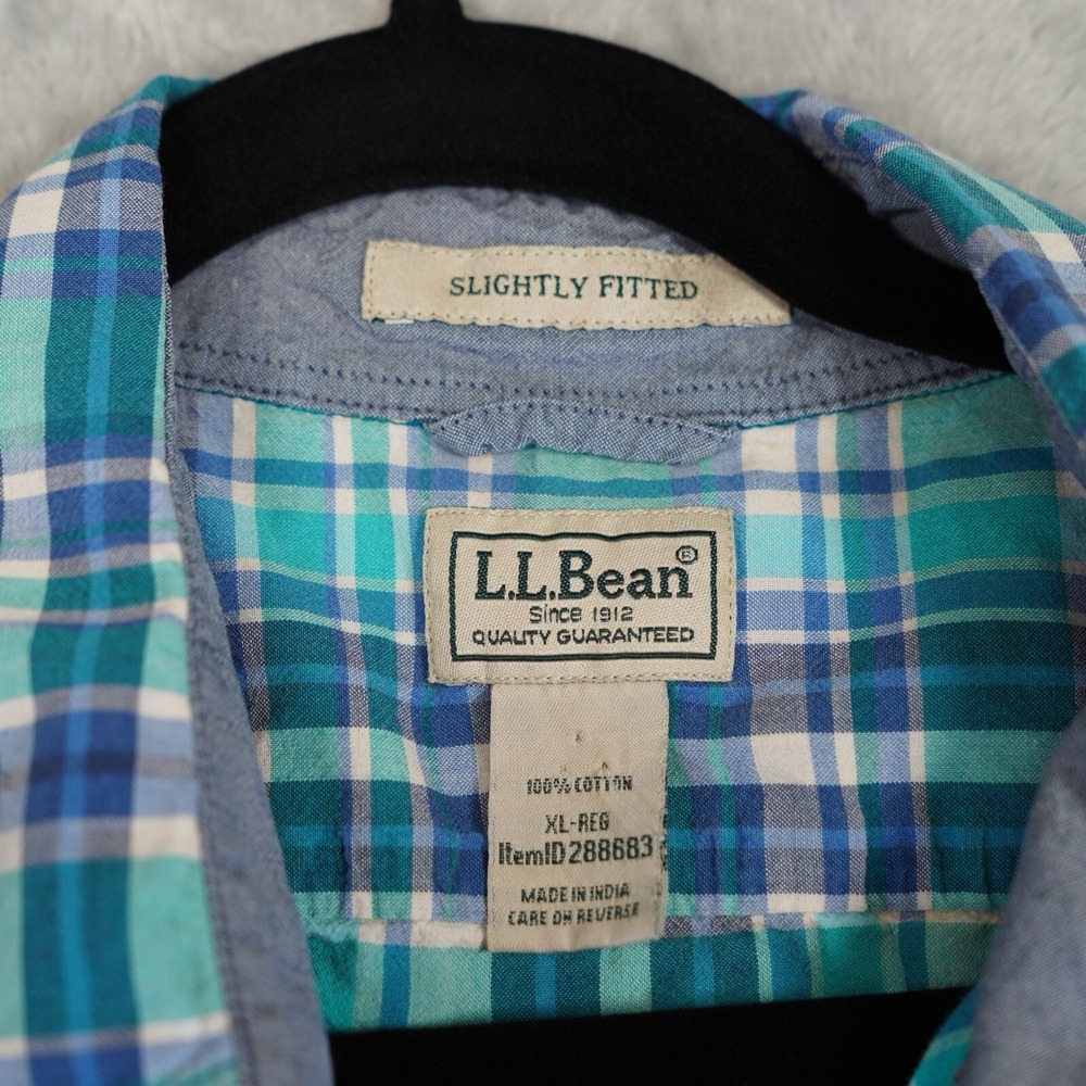 LL Bean Shirt Mens XL RG Blue Green White Short Sleeve Button Up Gorpcore - Picture 4 of 7